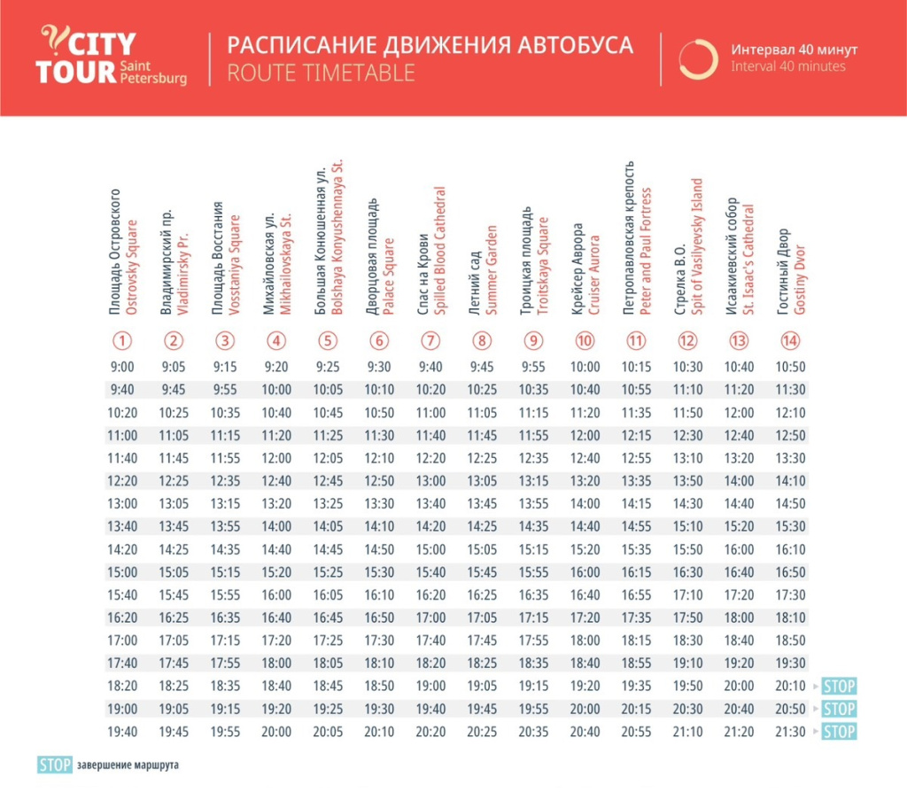 Сити Тур - расписание 40 мин.